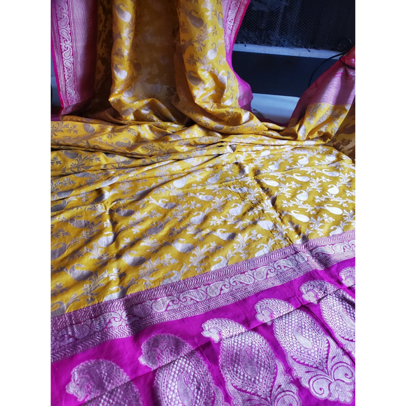 Women Pure Silk Jaal Benarasi Saree Handloom Wedding - Picture 5 of 12